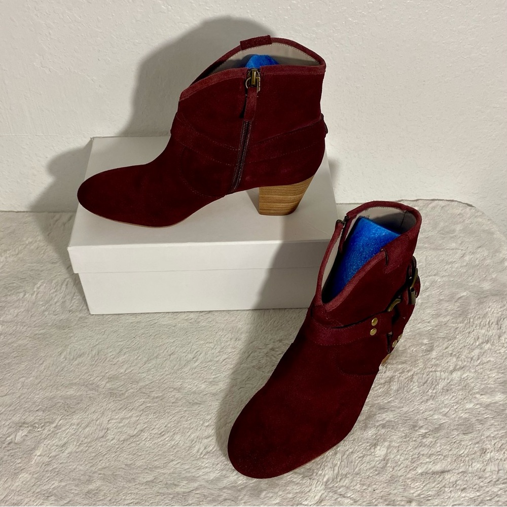 Nordstrom Hinge Billy Burgundy Suede Harness Booties Women’s Size 7.5M